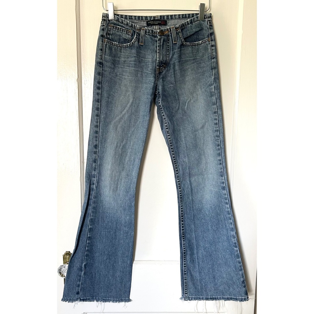 Vintage American Eagle Y2K Low Rise Flare Jean Distressed Medium Wash 0 Bratz